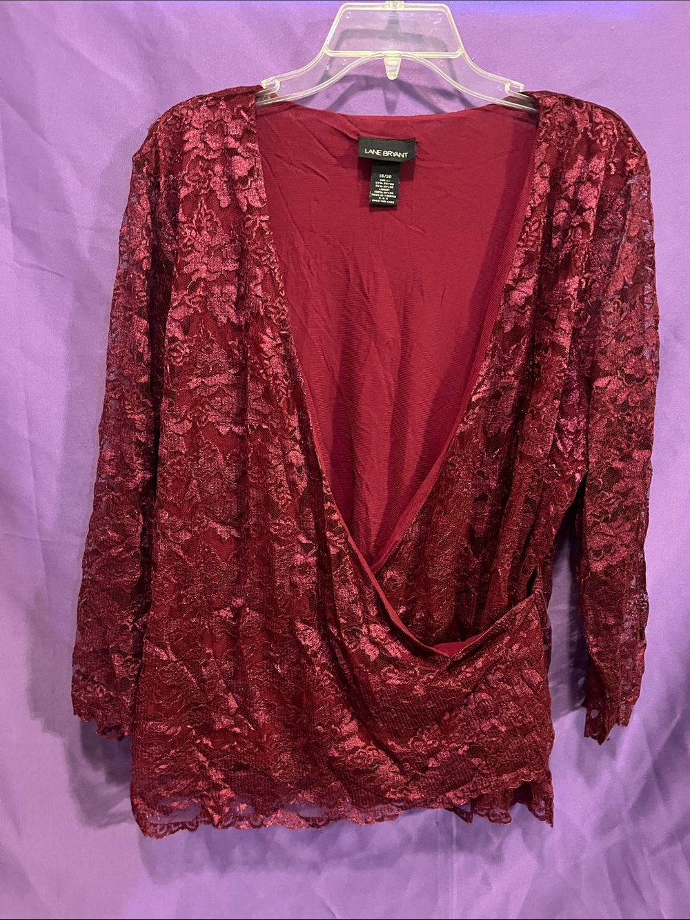 Lane Bryant Wine Lace Surplice Blouse